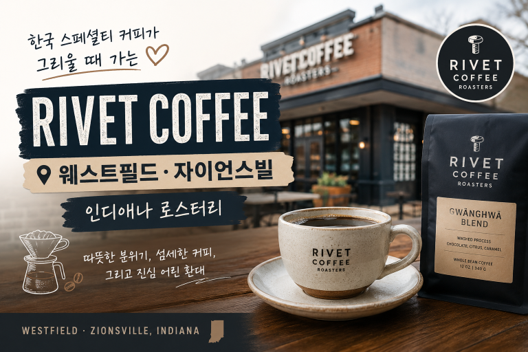 Rivet Coffee 웨스트필드·자이언스빌 — 한국 스페셜티 커피가 그리울 때 가는 인디애나 로스터리