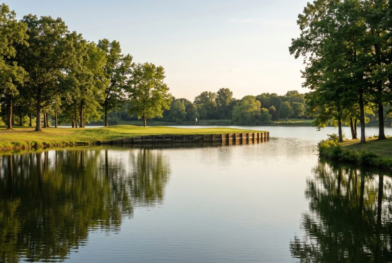 Harbour Trees Golf Club 노블스빌 인디애나 Morse Reservoir 호수 par 3 finishing hole 18번 Pete Dye
