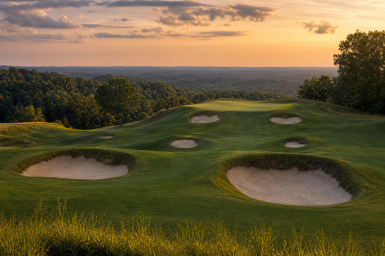 피트 다이 코스 프렌치 릭 시그니처 홀 클럽하우스 마운트 에어리 인디애나 The Pete Dye Course at French Lick Resort signature hole