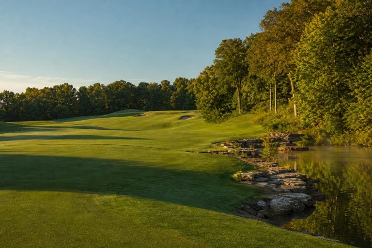 Victoria National Golf Club Tom Fazio 시그니처 페어웨이와 lagoon Newburgh Indiana