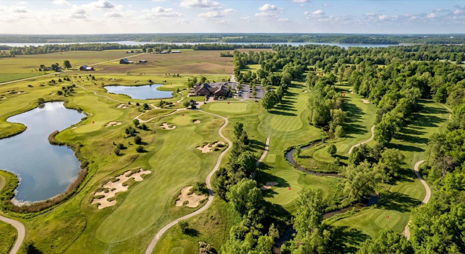 Bear Slide Golf Club 항공 뷰 프론트 9 링크스 백 9 파크랜드 시세로 Bear Slide aerial Cicero Indiana parkland links