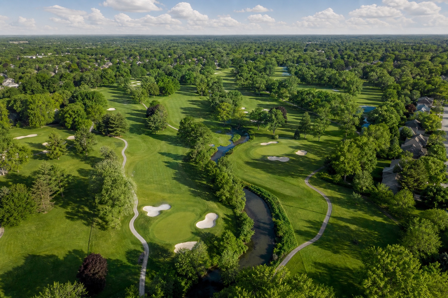 BrookShire 항공 뷰 18홀 레이아웃 Cool Creek 카멜 인디애나 William Diddel parkland