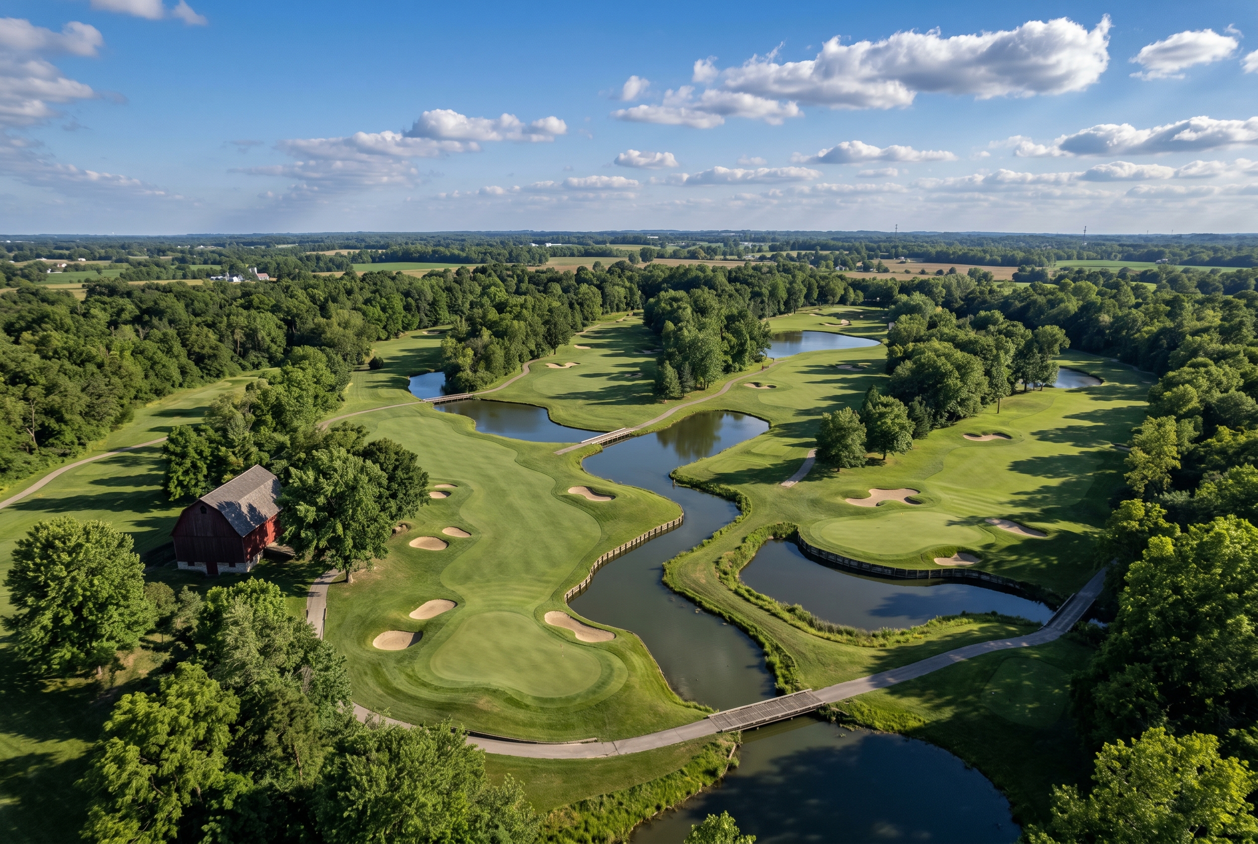 Plum Creek Golf Club 항공 뷰 Lynnwood Farm 헛간 Pete Dye Tim Liddy 카멜 인디애나