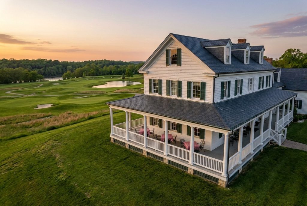 Prairie View Golf Club 클럽하우스 1830년대 역사 건물 베란다 patio 카멜 인디애나