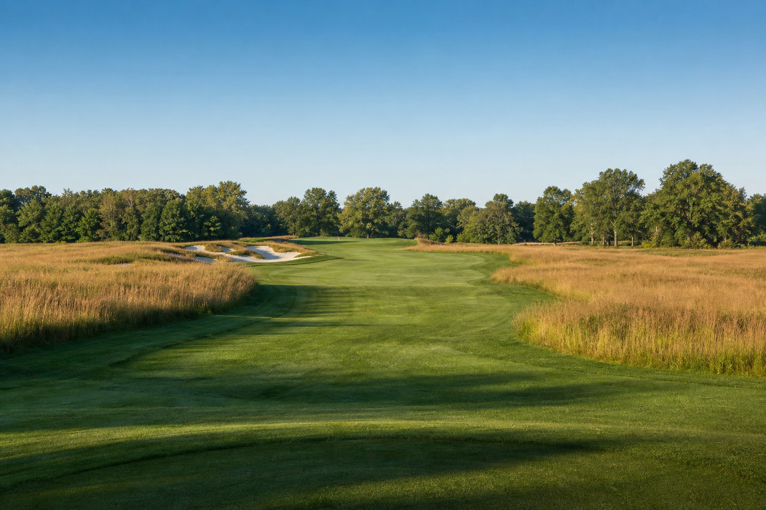 퍼거토리 골프 클럽 1번홀 Pride 짧은 파4 페어웨이 도그렉 좌 노블스빌 Purgatory Golf Club hole 1 Pride par 4 Noblesville Indiana opening hole