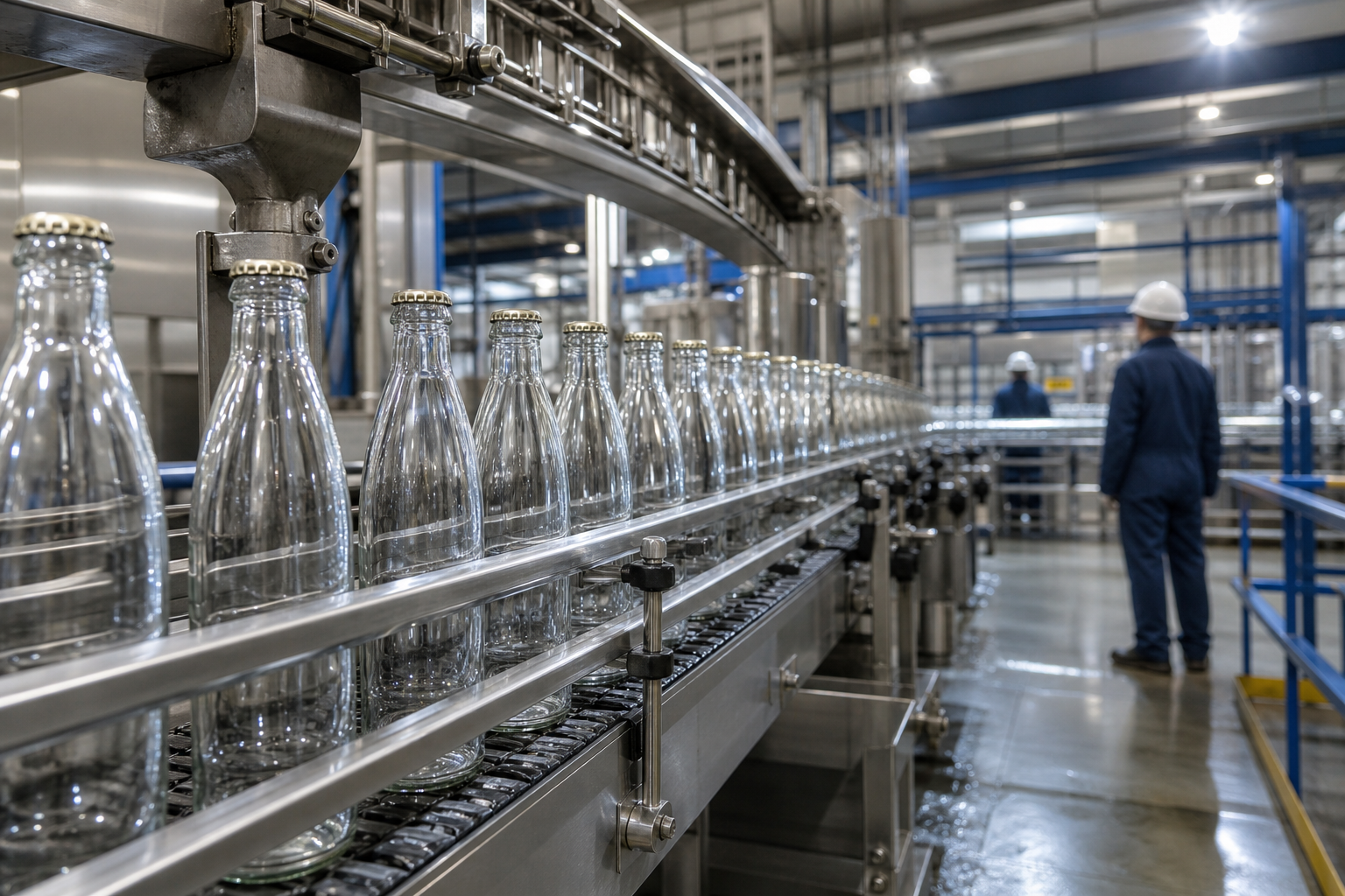 유리병 코카콜라 보틀링 라인 컨베이어 글래스 보틀 클로즈업 glass bottle conveyor production line