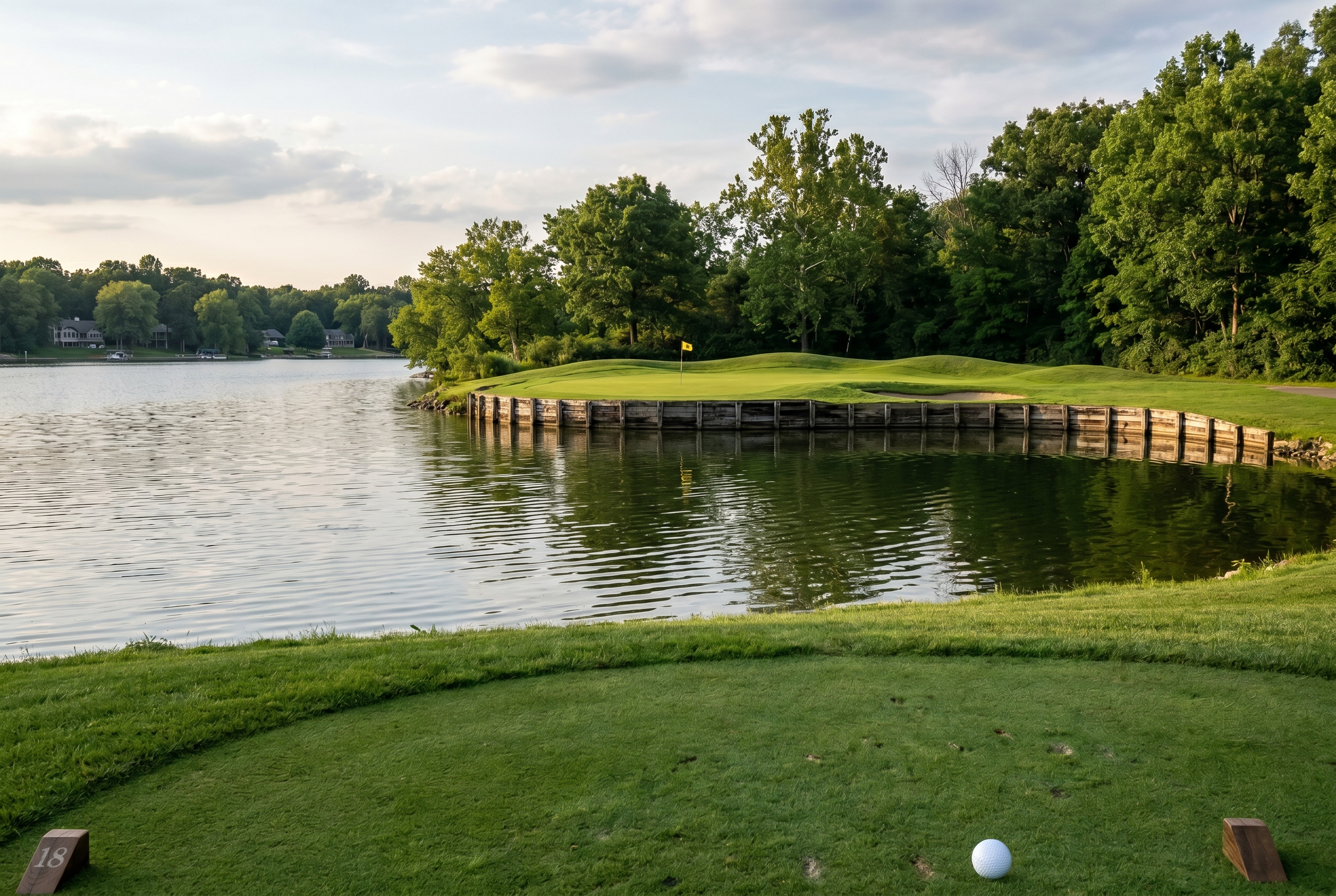Harbour Trees 18번 홀 par 3 finishing hole Morse Reservoir 호수 위 그린 한국 골퍼 시점