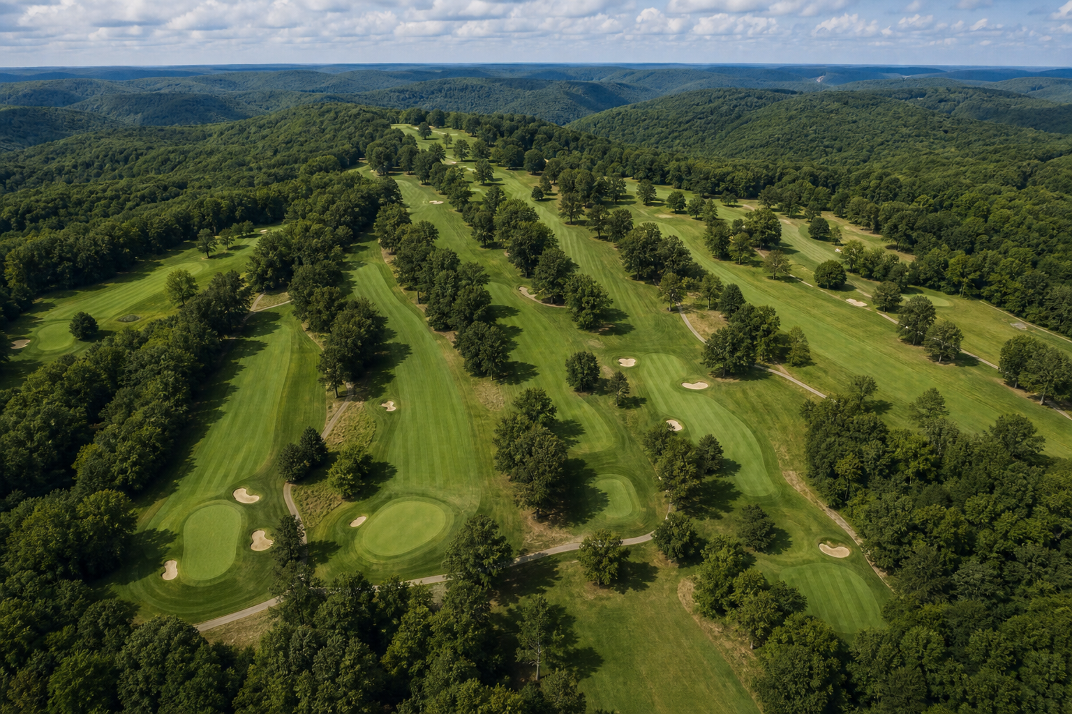 도널드 로스 코스 항공 뷰 마운트 에어리 능선 1917 클래식 페어웨이 layout 인디애나 남부 Donald Ross Course French Lick aerial drone view classic routing