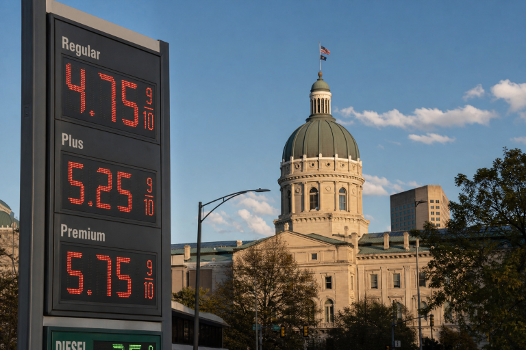 인디애나 주의사당과 가솔린 가격 — Indiana State Capitol gas tax suspension