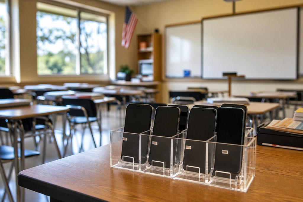 인디애나 K-12 학교 교실 휴대전화 보관함 SEA 78 bell-to-bell cell phone restriction Indiana classroom