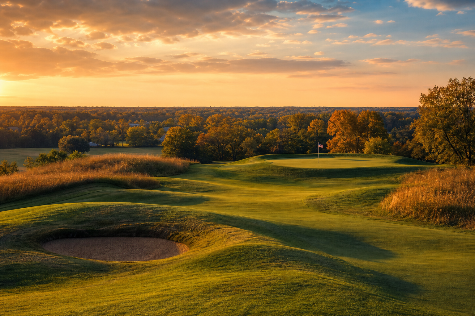 인디애나 골프장 시그니처 페어웨이 골든아워 Pete Dye 스타일 mound bunker Indiana golf course master guide