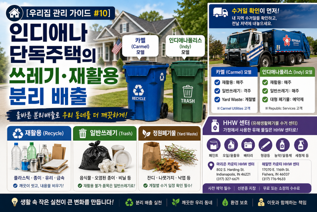 인디애나 단독주택 쓰레기 재활용 분리 배출