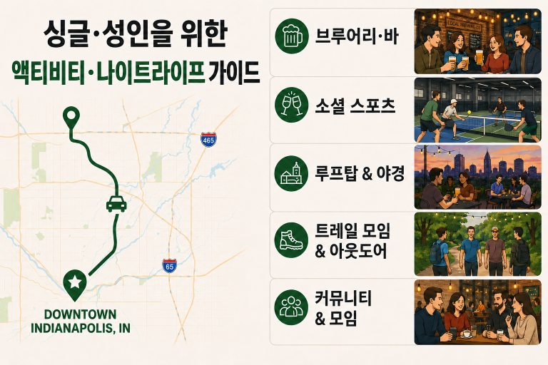 카멜에서 다운타운 인디까지 — 싱글·성인을 위한 액티비티·나이트라이프 가이드