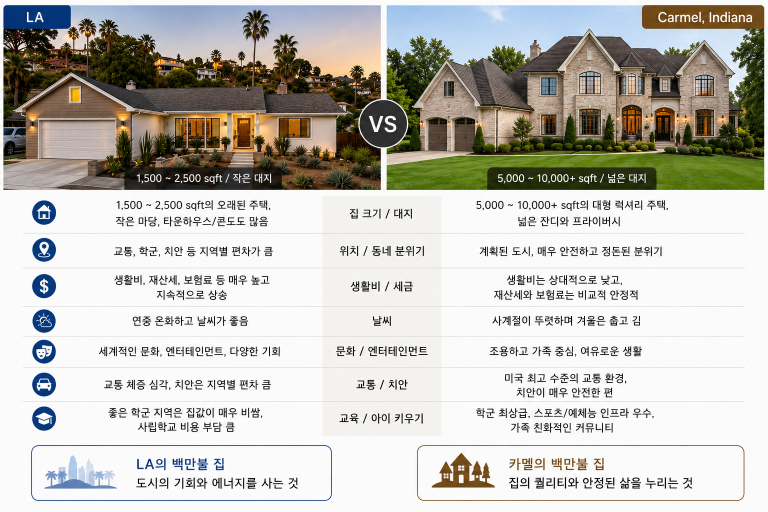 LA vs 인디애나 카멜 집 비교해 보기
