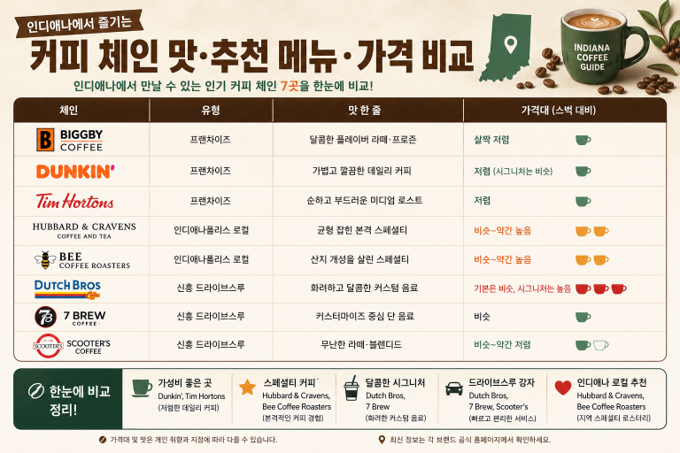 [기획] 스타벅스 말고 — 인디애나 커피 체인 맛·추천 메뉴·가격 비교