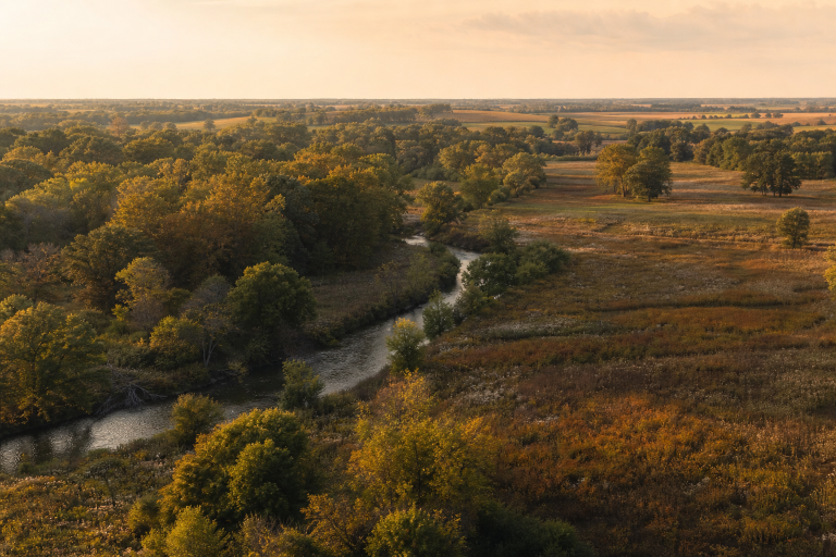 Wolf Run Golf Club 폐장 후 자연으로 돌아간 페어웨이 가을 항공 뷰 Carpenter Nature Preserve Zionsville Indiana