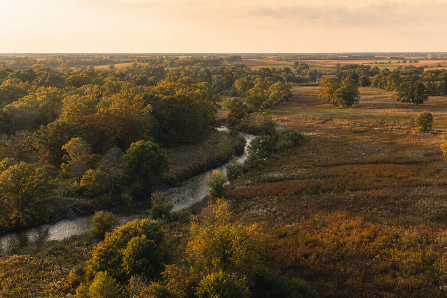 Wolf Run Golf Club 폐장 후 자연으로 돌아간 페어웨이 가을 항공 뷰 Carpenter Nature Preserve Zionsville Indiana