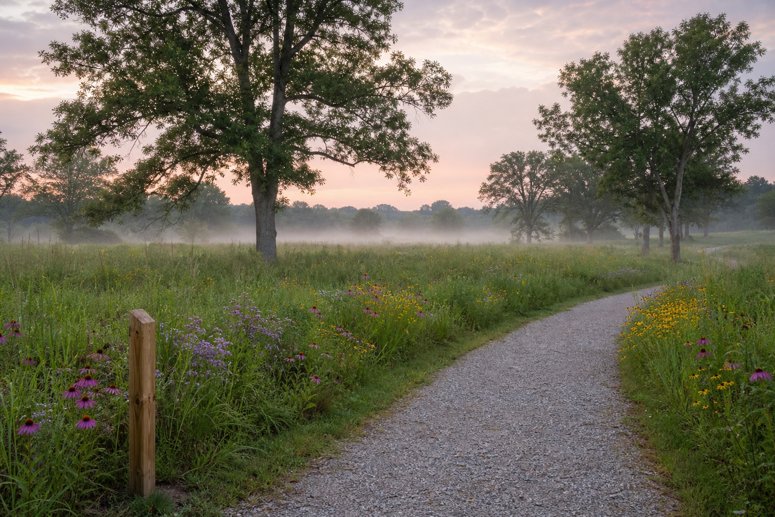Carpenter Nature Preserve Phase I 트레일 봄 아침 야생화 Zionsville Indiana 2026년 5월 개장