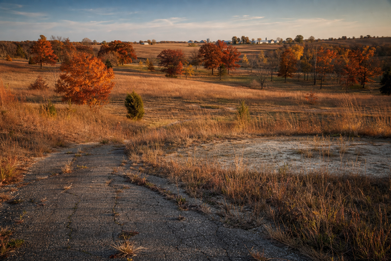 Wolf Run Golf Club 폐장 후 카트 패스에 자라난 풀과 가을 단풍 Zionsville Indiana rewilding