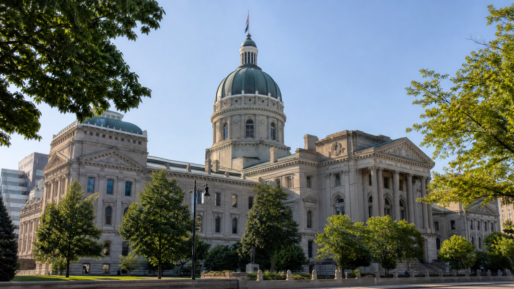 인디애나주 의회 의사당(Indiana Statehouse), 인디애나폴리스 — 7월 1일 새 주법 시행