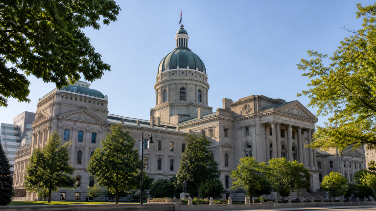 인디애나주 의회 의사당(Indiana Statehouse), 인디애나폴리스 — 7월 1일 새 주법 시행