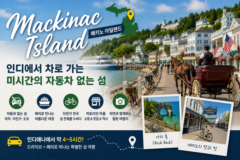 Mackinac Island (매키노 아일랜드) — 인디에서 차로 가는 미시간의 자동차 없는 섬