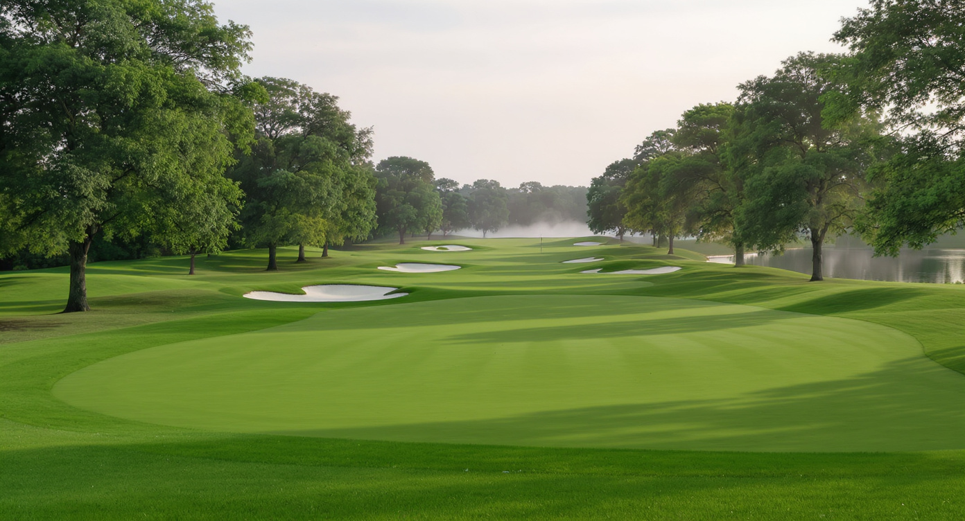 Champions Pointe Golf Club 페어웨이에서 벤트그라스 그린을 바라보는 한국 골퍼 시점 헨리빌 인디애나 Champions Pointe fairway to green view Henryville Indiana