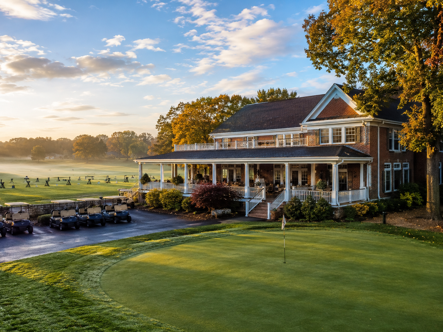 The Legends Golf Club 클럽하우스 프로숍 daily-fee 퍼블릭 Jim Fazio Franklin Indiana 가을 아침 The Legends clubhouse Indiana