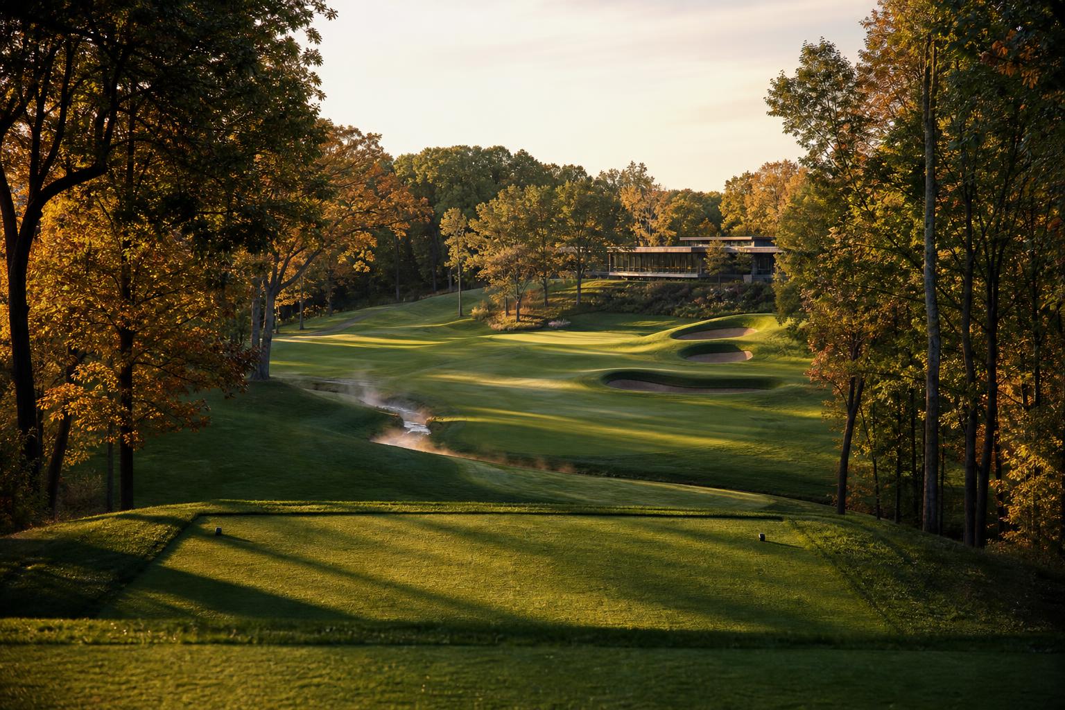 Otter Creek Golf Course Robert Trent Jones Sr. 시그니처 그린 콜럼버스 인디애나 가을 페어웨이 RTJ Sr. 1964 Otter Creek Golf Course Columbus Indiana