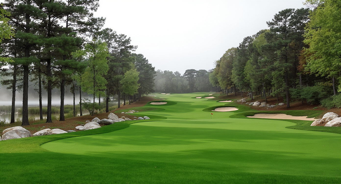 Rock Hollow Golf Club 페어웨이에서 마운드 그린을 바라보는 한국 골퍼 시점 석회암 바위 활엽수림 인디애나 Rock Hollow fairway view mounded green Peru Indiana