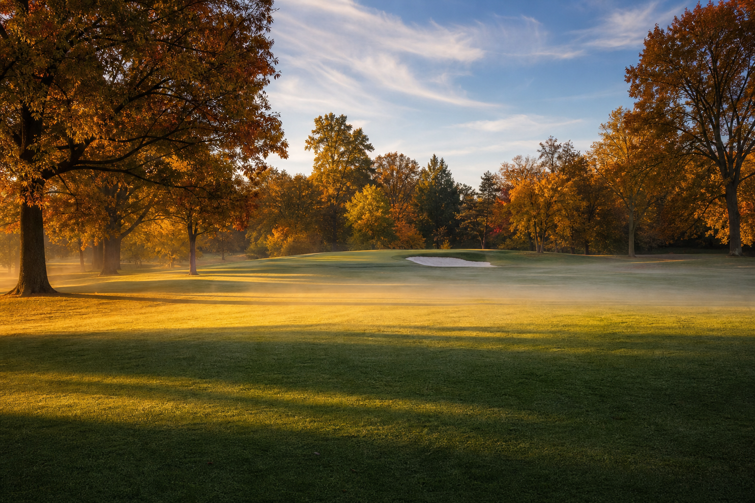 Sarah Shank Golf Course 클래식 parkland 페어웨이 elevated 그린 인디애나폴리스 시영 가을 광경 Sarah Shank Golf Course Indianapolis Indiana