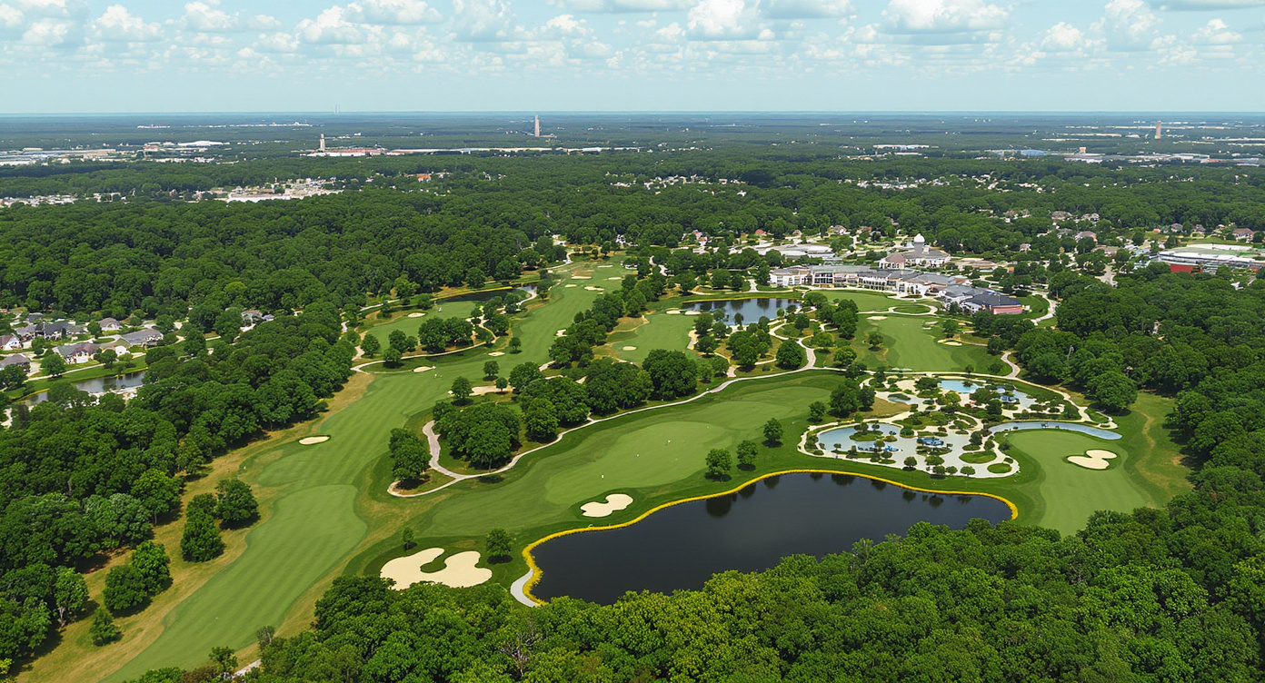 Sagamore Club 18홀 항공 뷰 해밀턴 카운티 노블스빌 인디애나 Sagamore Club aerial view Hamilton County Noblesville Indiana