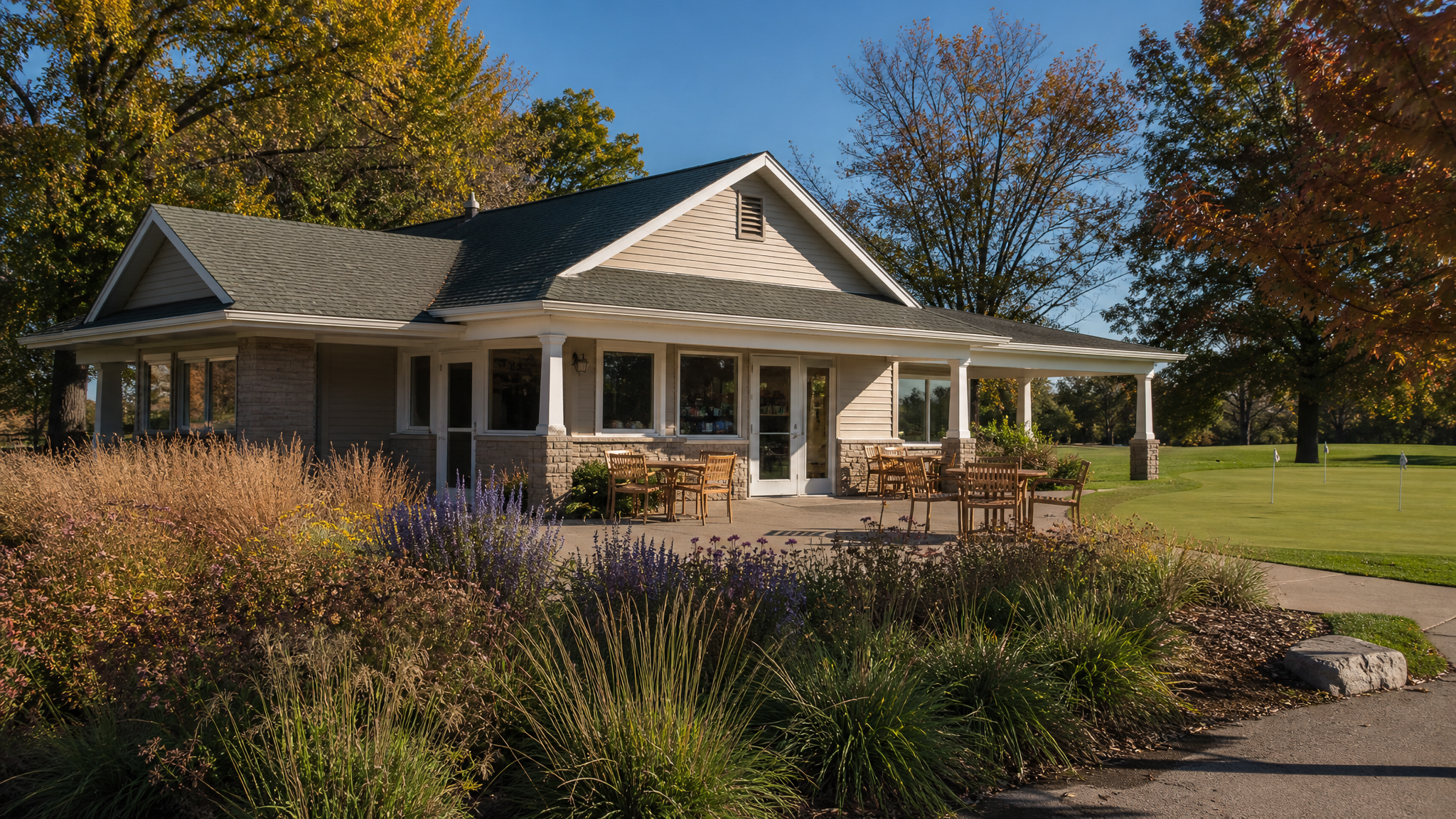 Smock Golf Course 클럽하우스 프로숍 bar grill 시영 가을 아침 인디애나폴리스 Smock clubhouse Indianapolis Indiana