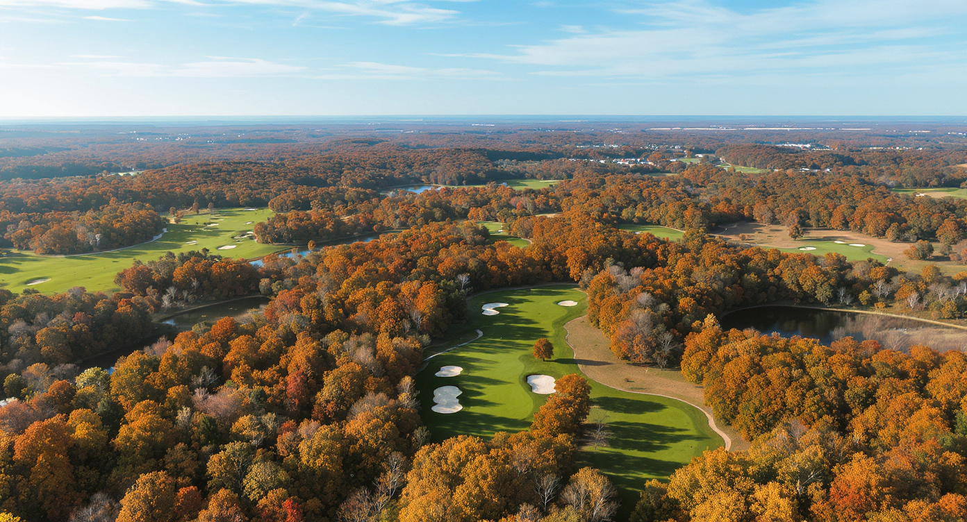 Sultan's Run Golf Club 항공 뷰 남부 인디애나 더부아 카운티 구릉지 페어웨이 Sultan's Run aerial view Dubois County Indiana rolling hills