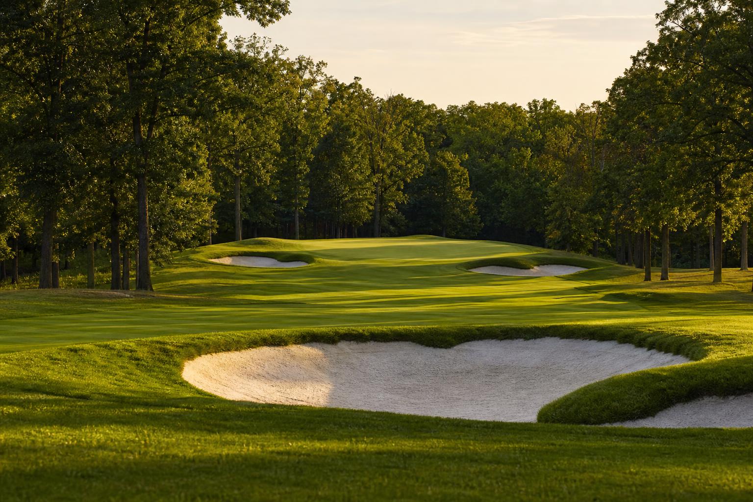 Wood Wind Golf Club 시그니처 홀 그린 시냇물 화이트 벙커 웨스트필드 인디애나 Wood Wind Golf Club Westfield Indiana