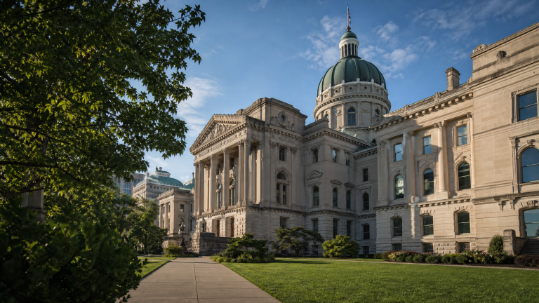 인디애나 주의사당 전경. 인디애나 적립금 39억 9천만 달러로 2026 회계연도 마감 (Indiana Statehouse, Indianapolis)