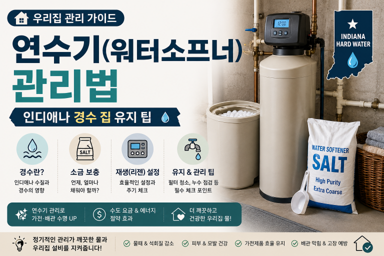 우리집 관리 가이드 — 연수기(워터소프너) 관리법: 인디애나 경수 집 유지 팁