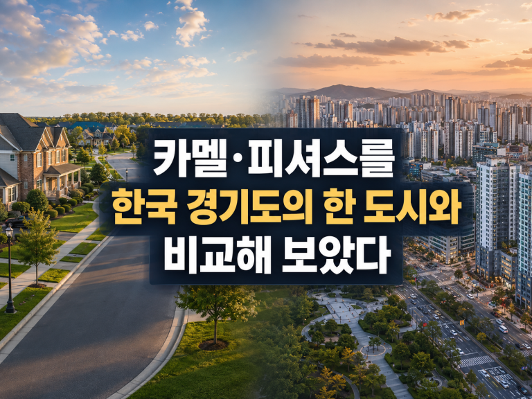 카멜·피셔스를 한국의 한 도시와  비교해 보았다.