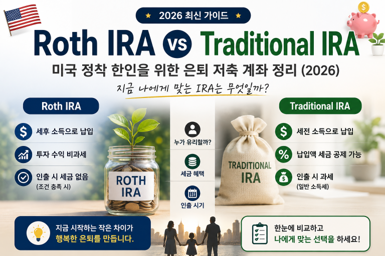 Roth IRA vs Traditional IRA — 미국 정착 한인을 위한 은퇴 저축 계좌 정리 (2026)