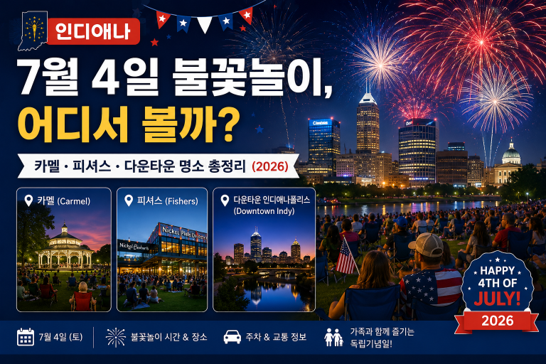 인디애나 7월 4일 불꽃놀이, 어디서 볼까 — 카멜·피셔스·다운타운 명소 총정리 (2026)