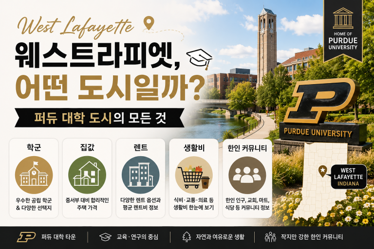 웨스트라피엣, 어떤 도시일까 — 퍼듀 대학 도시의 학군·집값·렌트·한인 커뮤니티