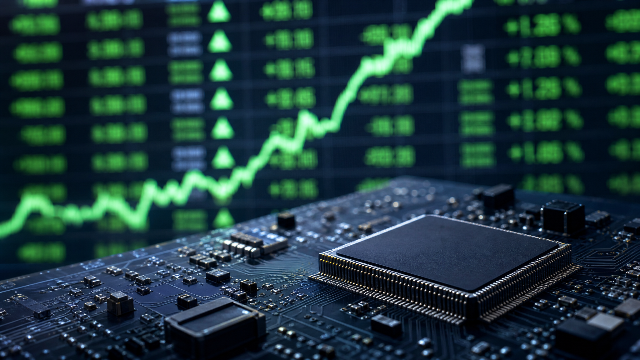 미국 반도체주 반등(chip stocks rebound) 반도체 칩과 상승 주가 차트