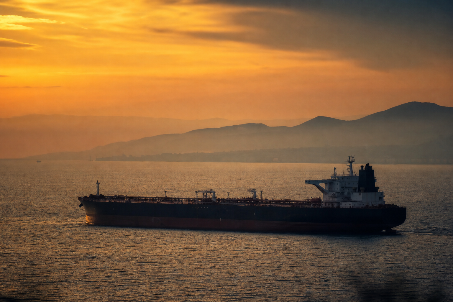 국제유가 급등, 원유 수송 유조선이 해협을 지나는 모습 (oil tanker crude oil prices Iran Hormuz)
